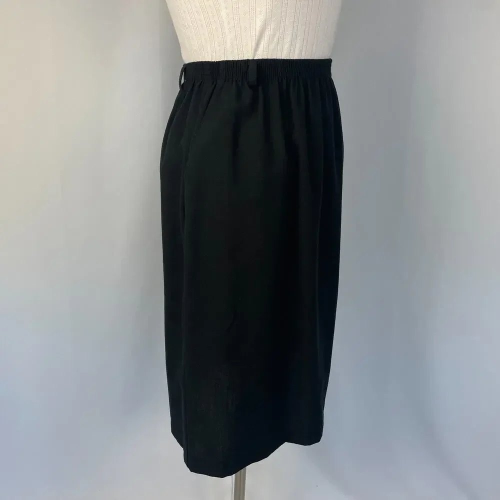 Vintage Midi Skirt Size 14 Black Solid Minimal Career Office Dark Academia 90s